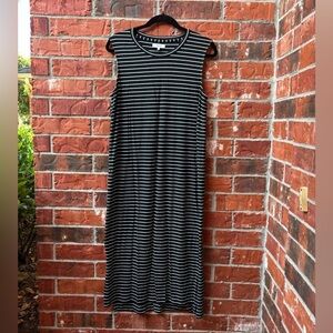 Madewell Womens Medium Black White Stripe Sleeveless Midi Long Casual Dress